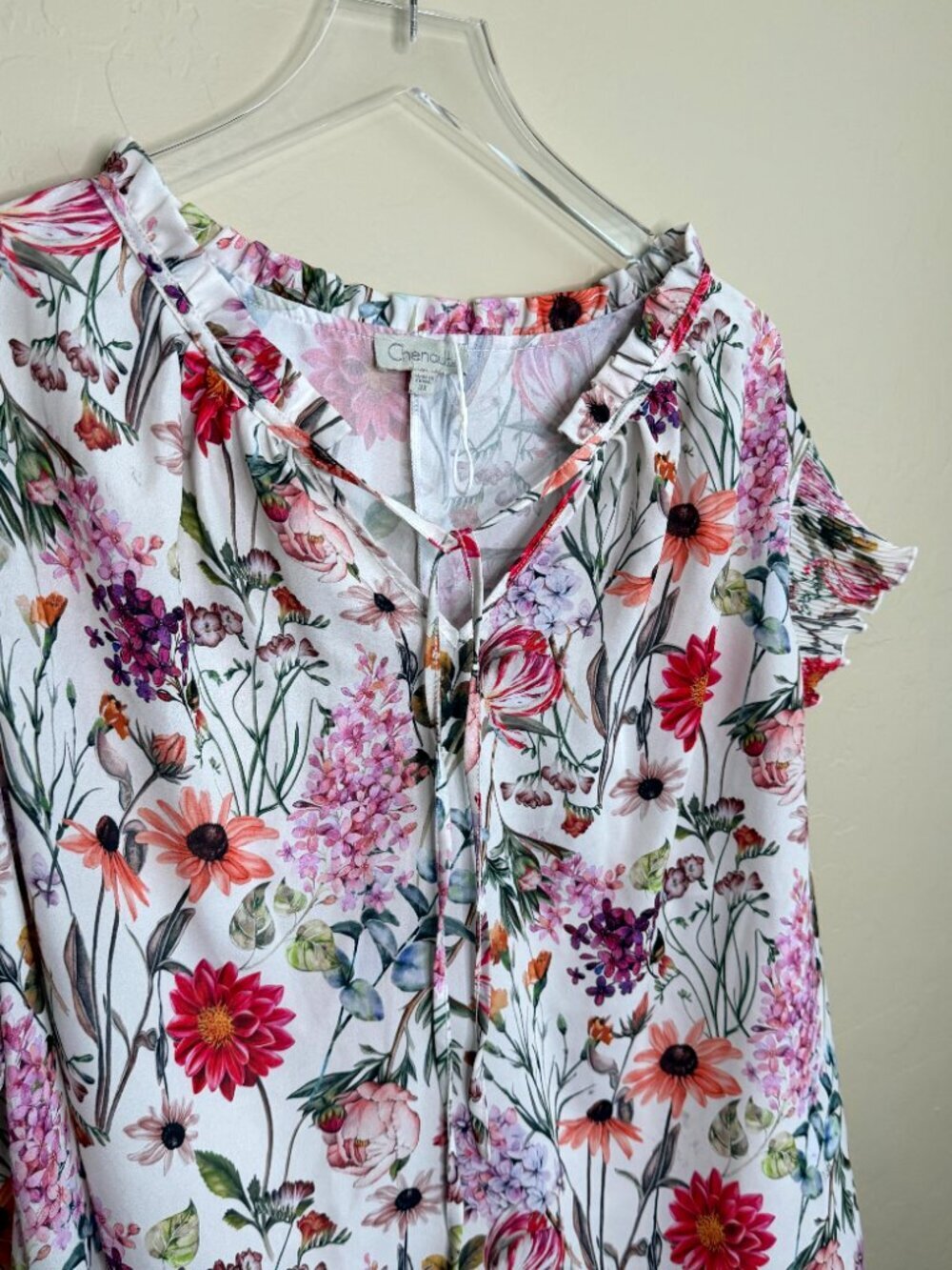 Chenault Floral Ruffle Cap Sleeve Blouse Top 3X - Picture 4 of 6